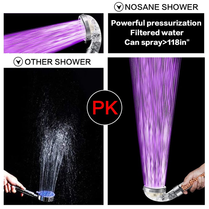 NosameÂ® Led Shower Head, Filter Filtration High Pressure Water Saving 7 Colors Automatically No Batteries Needed Spray Handheld Showerheads 1.6 GPM for Dry Skin & Hair - Image 3